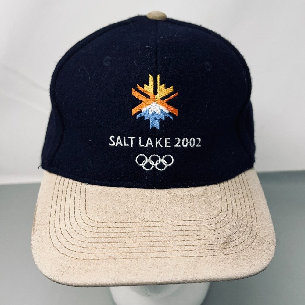Salt Lake 2002 XIX Winter Olympics Wool Strapback Hat Vintage Navy Games Y2K Cap